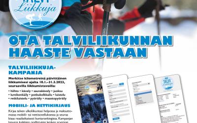 julisteessa kuva hiihtäjistä ja tietoa talviliikunta -kampanjasta