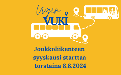 Kuvassa teksti: Joukkoliikenteen syyskausi starttaa 8.8.2024