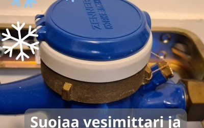 Vesimittari ja teksti suojaa vesimittari ja putket pakkaselta