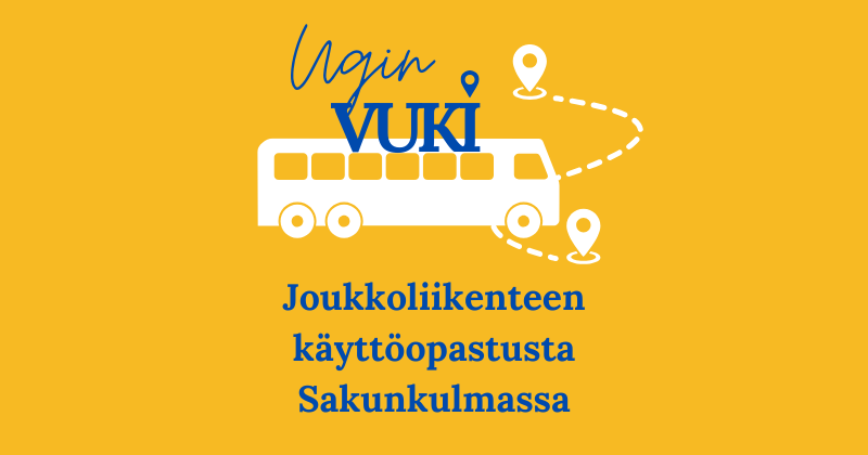Joukkoliikenteen logo sekä teksti Joukkoliikenteen käyttöopastusta Sakunkulmassa