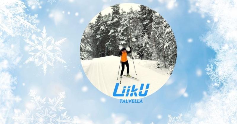 hiihtäjä talvimaisemissa liiku talvella kampanja logo