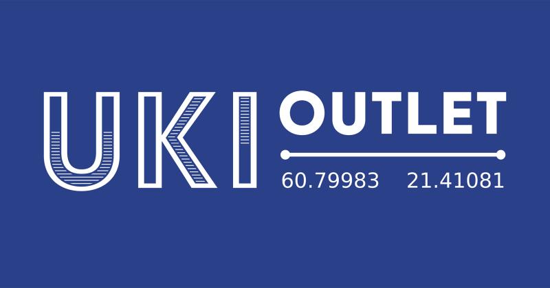 Sinivalkoinen outlet-logo.