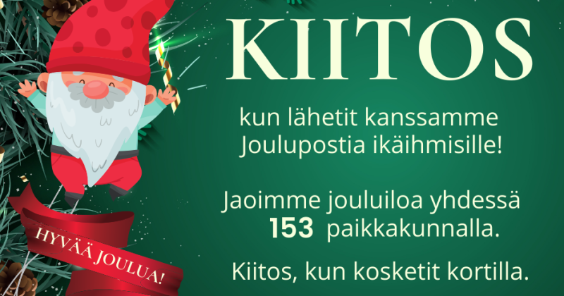 Kiitoskortti Joulupostia ikäihmisille Siskot ja Simot