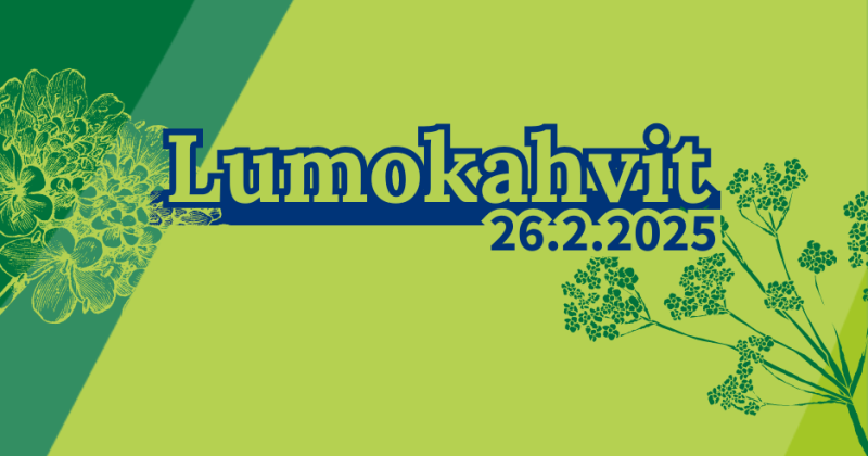 Kuvassa teksti lumokahvit 26.2.2025