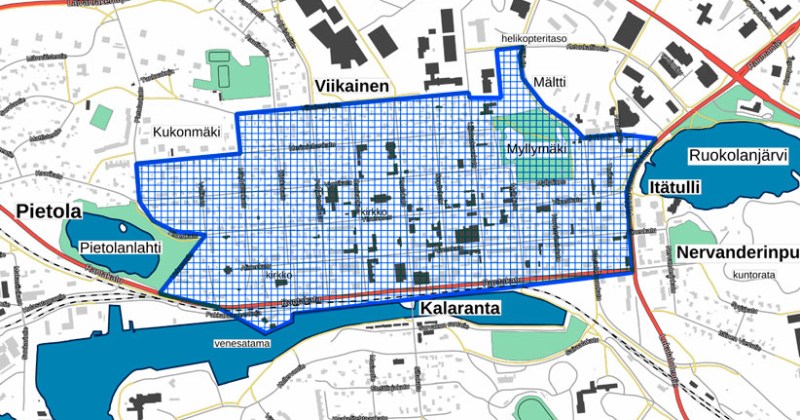 Rajoituskartta ilotulitteiden kieltoalueesta Uudenkaupungin keskustassa.