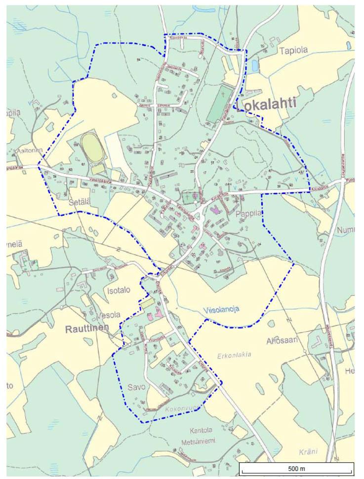 Lokalahti keskustan kaavoitettava alue yleiskartalla