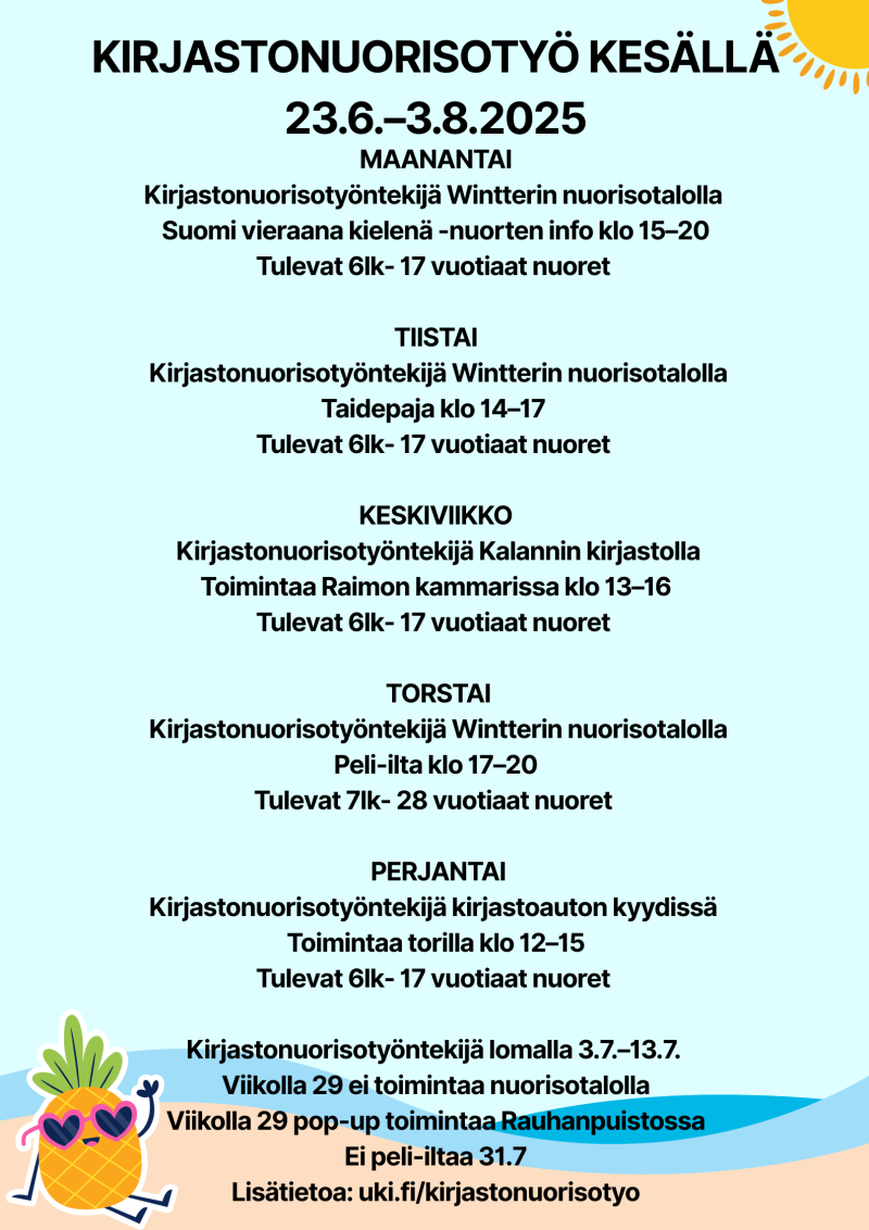 Kirjastonuorisotyön kesäaikataulu Kirjastonuorisotyö kesällä